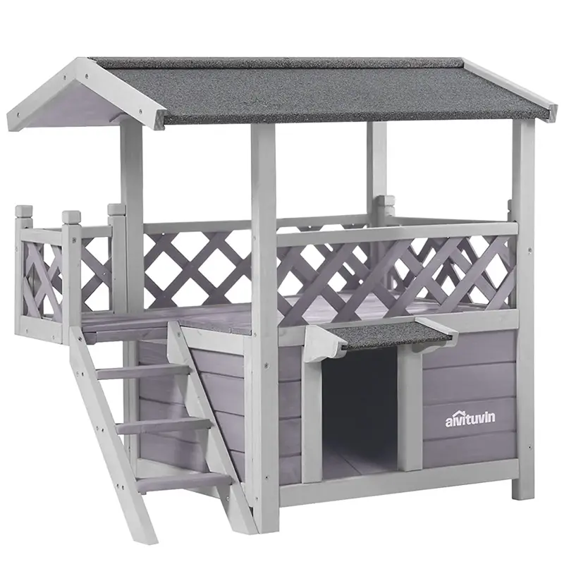 Aivituvin-AIR09-B Wood Cat Enclosure House, Indoor/Outdoor Use for Balcony & Outside, 5.2 ft² Inner Space, Waterproof Cat Furniture with Kitty Door