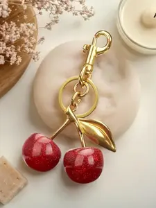 Glitter Cherry Bag Charm Pendants, Sparkly Bag Charm, Gold Leaf & Cherry Bag Chain Charms, Sweet Coquette Bag Decoration Keychain, Cute Girly Bag Pendant for Backpack Purse, Ideal for Fashionable Girls & Fruit Lovers