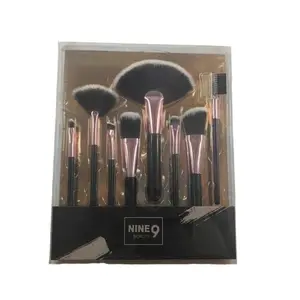 Elegant Lady Simple Style Artificial Fiber Plastic Nylon Metal Handle Makeup Brushes 1 Set 8PCS Black