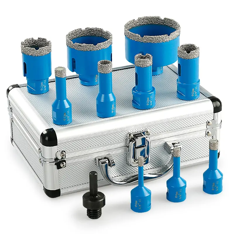 LOZLIN 11-Piece Diamond Hole Saw Set, 5/8"-11 Thread Dry Core Drill Bits for Angle Grinders, Ceramic Tile, Porcelain, Granite, Marble and Stone