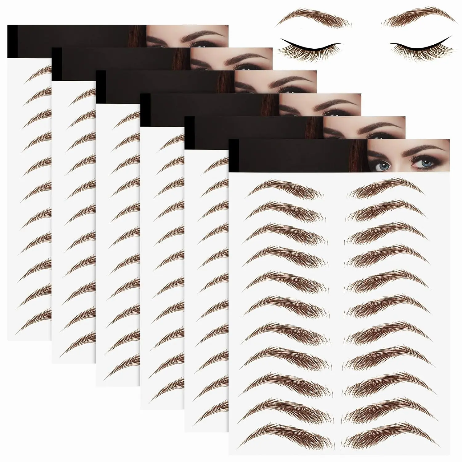6 Sheets 66 Pairs 4d Hair Like Waterproof Eyebrow Tattoos Stickers Temporary Transfer Brows Decal Tattoo Peel off Fake Eyebrow Grooming Shaping Sticker in Arch Style for Women (Light Brown) cohesive tattoos