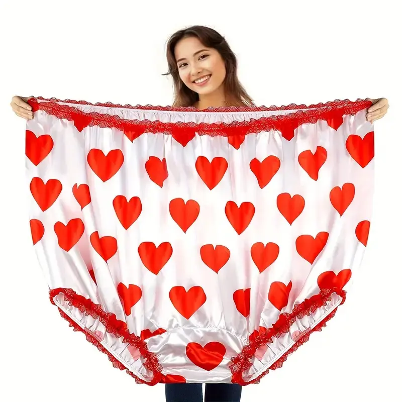 Oversized Grand Mama Novelty Panties, Hilarious Granny Underwear Gift, Durable Polyester, Heart Pattern, Lace Trim, Perfect for Jokes, Cute, Playful