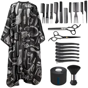 Professional Hair Styling Tool Set, 21pcs/set Antistatic Retro Pattern Hair Cape & Hair Cutting Tool Set, Heatless Styling Tool for Home & Salon Use