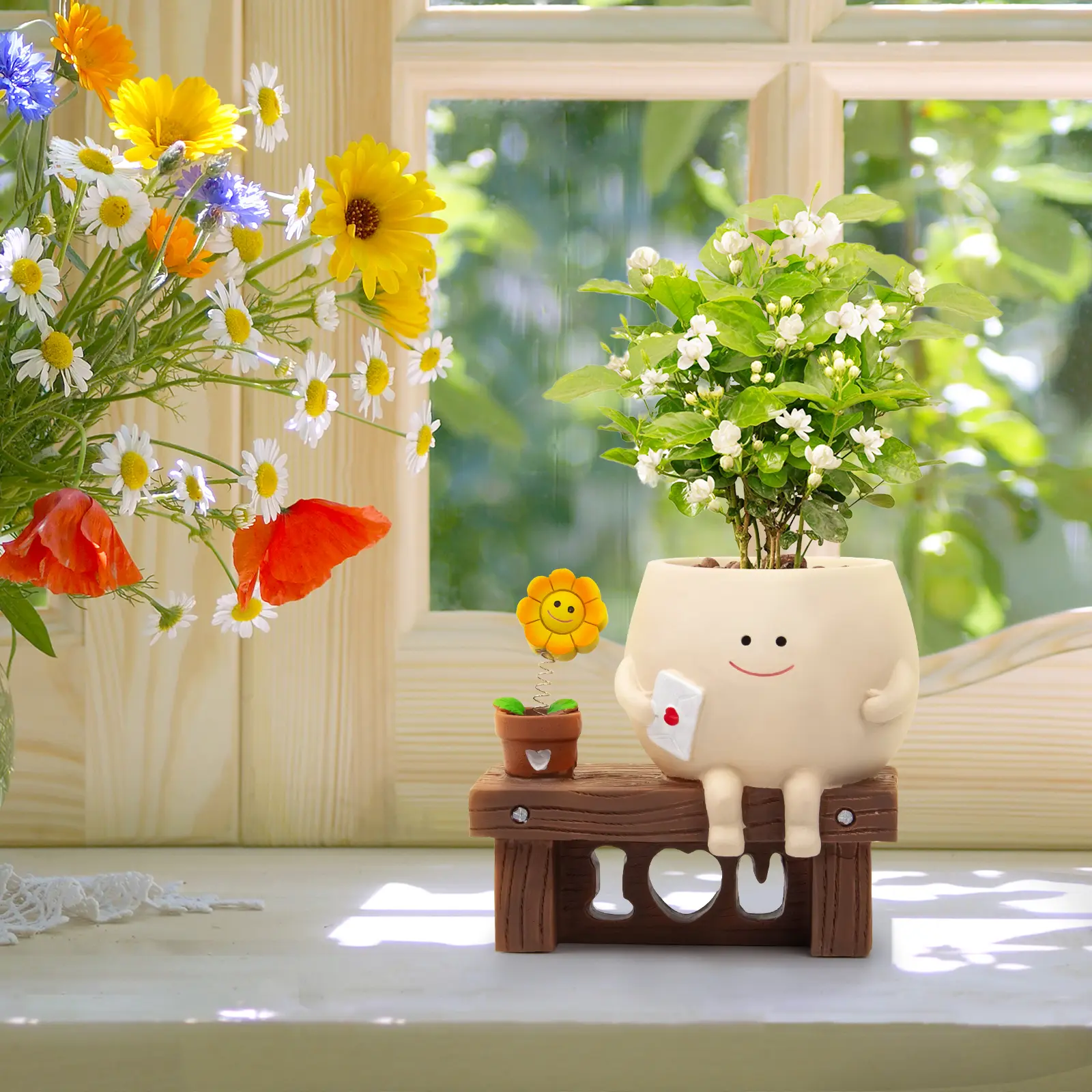Summer Sale Cute Cartoon With a Smile Small Flower Bench, Succulent Flowerpot, Excellent Indoor Decoration, Unique Home/Office Flowerpot, Perfect Gift for Plant Enthusiasts