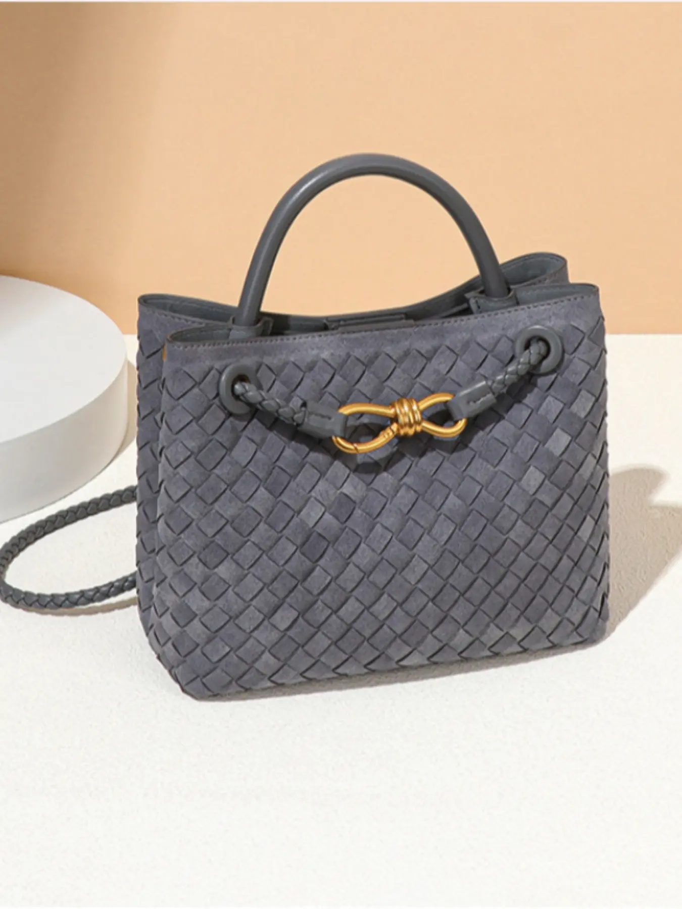 Women's Woven Suede Tote Bag with Buckle, Luxurious Top Handle Shoulder Backpack, Convertible Crossbody Bag for Casual Daily Wear, Convertible Shoulder Bags