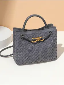 Women's Woven Suede Tote Bag with Buckle, Luxurious Top Handle Shoulder Backpack, Convertible Crossbody Bag for Casual Daily Wear