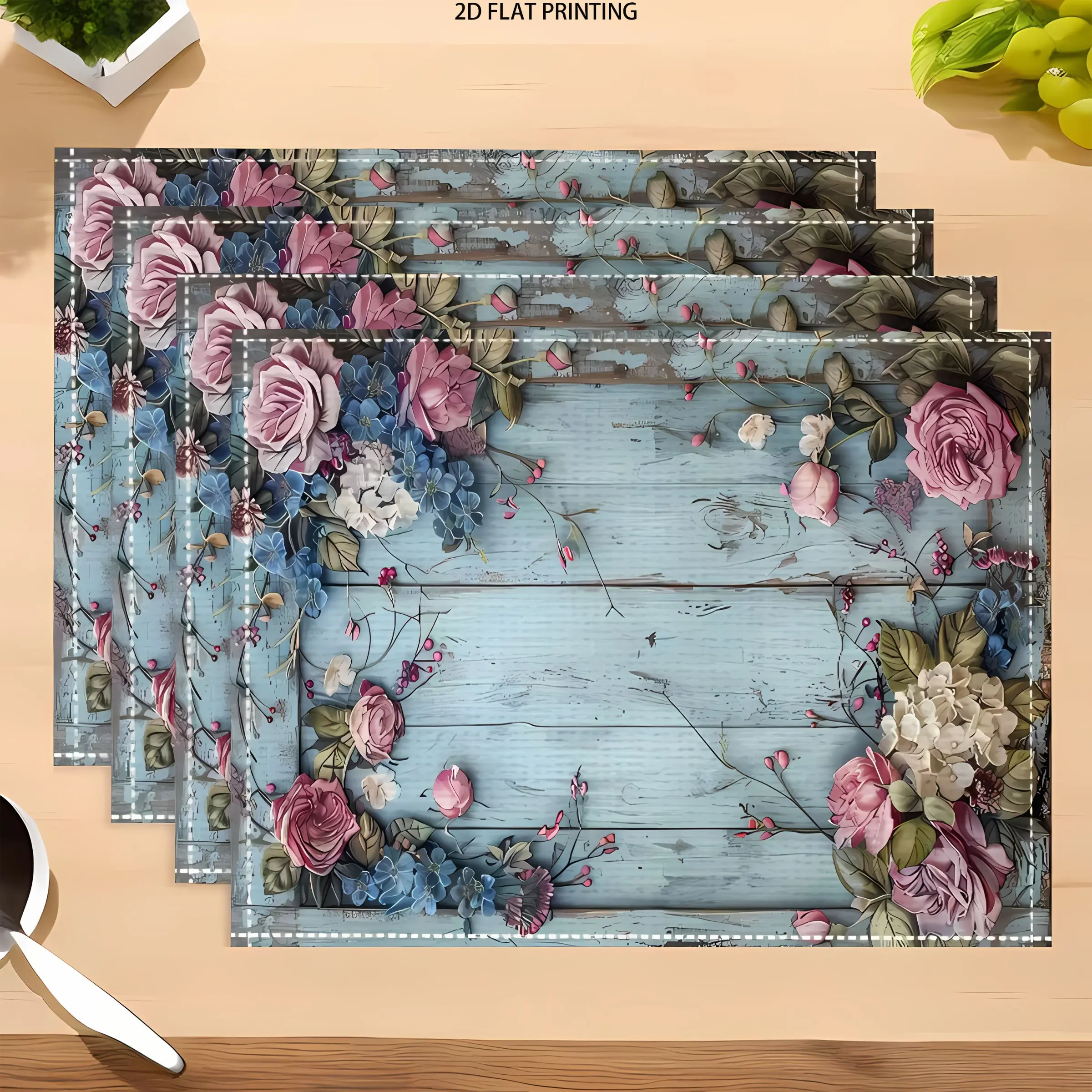 2D flat printing, 2-piece/4-piece/6-piece/8-piece set dinner meal mats, vintage floral linen placemats, rectangular heat-resistant table mats, holiday table mats for home and holiday events, holiday gifts, hand washable linen dining decorations