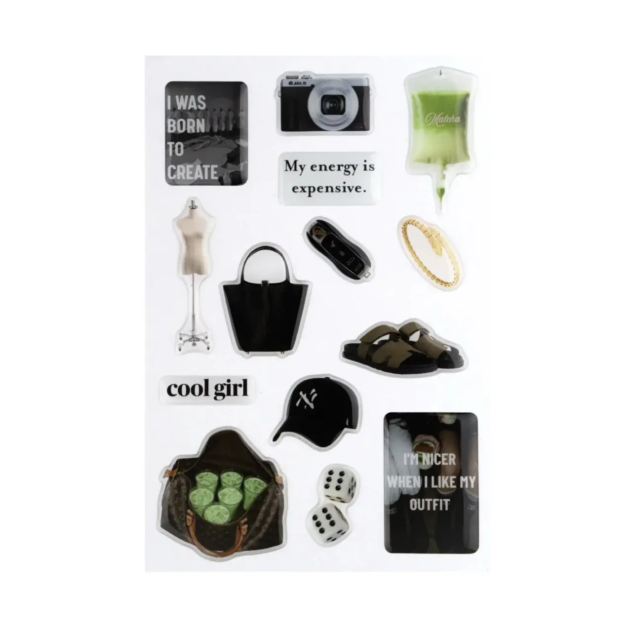 Elina Petrosyan x TDA Affirmation Glossy Sticker Set - 14 Stylish 3D High-Shine Stickers for Devices, Vision Boards, and More, Waterproof & Scratch-Resistant