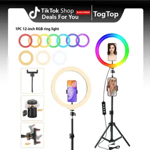 12" RGB Ring Light with Tripod Stand, Tripod for Phone with Light Adjustable 43.3" 110cm Height Floor & 360° Lighting, Video Light Tripod Stand Phone Mount for Photo iPhone Content Creation TikTok YouTube#springbreak