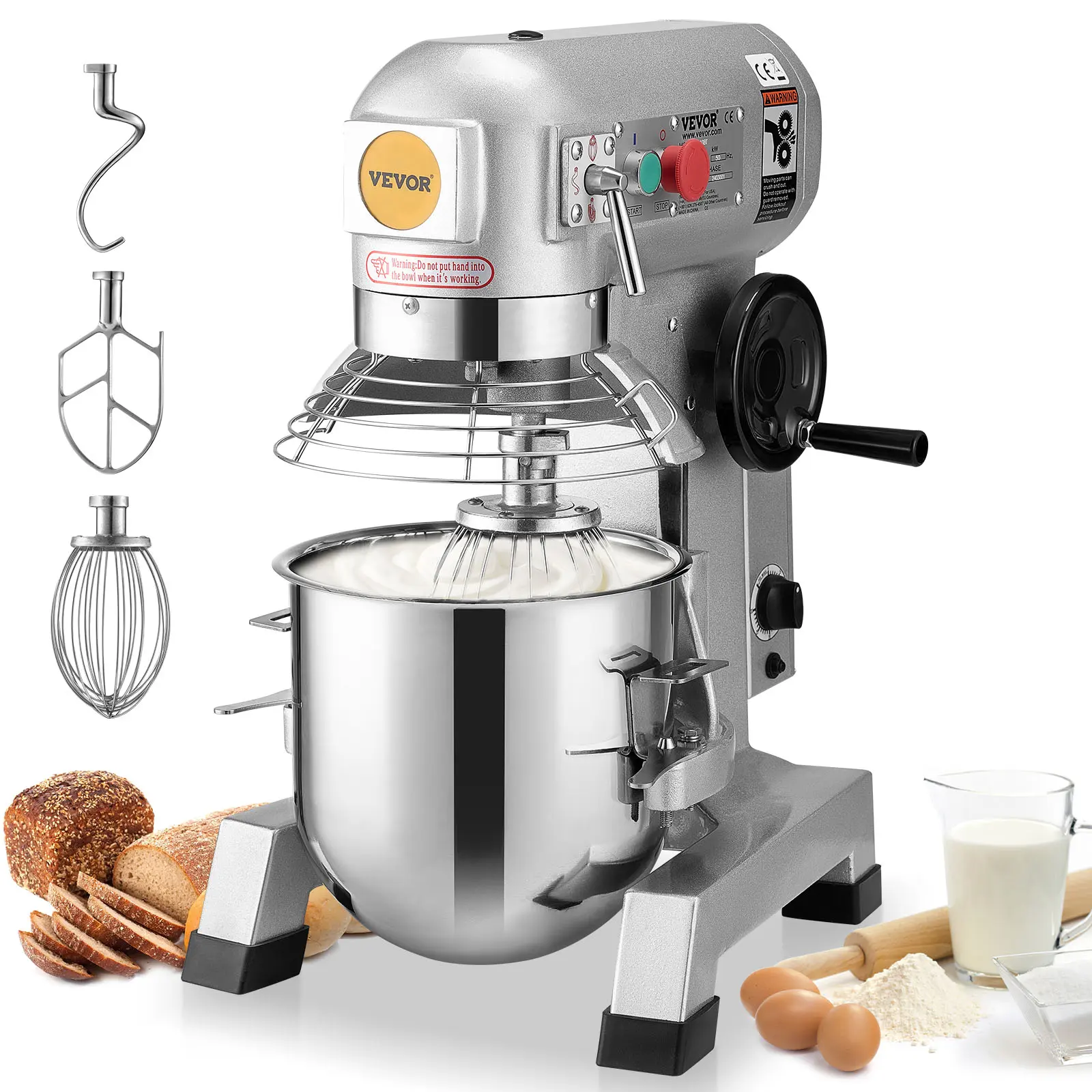【summerfinds】VEVOR Commercial Food Mixer, 15Qt Commercial Mixer with Timing Function, 500W Stainless Steel Bowl Heavy Duty Electric Food Mixer Commercial with 3 Speeds Adjustable 113/184/341 RPM, Dough Hook Whisk