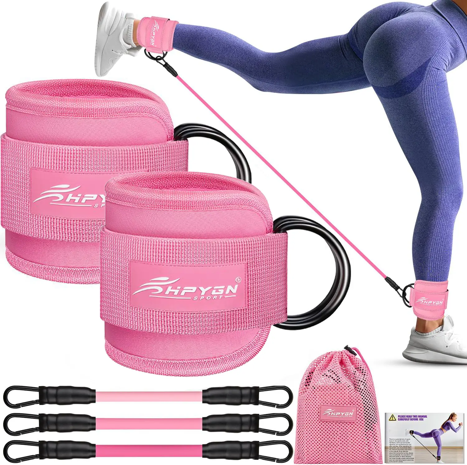 Ankle Resistance Bands with Cuffs, Leg and Glutes Workout Equipment, Resistance Bands with Ankle Straps for Cable Machine Kickbacks, Booty Workouts, Lower Body Exercises - Home Gym Exercise Equipment