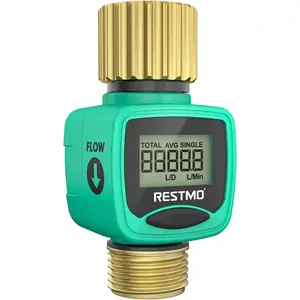 RESTMO Water Flow Meter with Brass Inlet & Outlet, Measure Gallon/Liter Consumption and Flow Rate for Outdoor Garden Hose Watering, RV Water Tank Filling, Lawn Sprinkler and Nozzle Sprayer