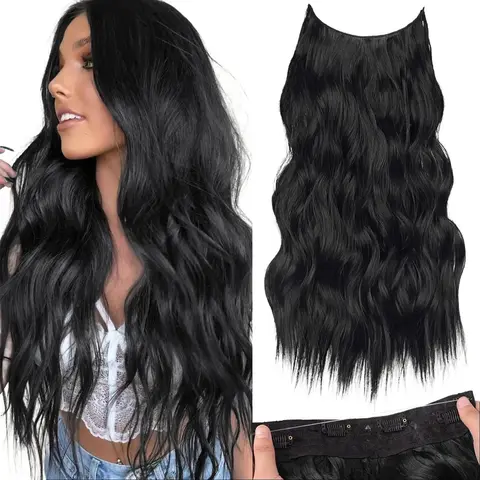 Sohochic AISI HAIR Synthetic Fiber Wavy Hair Toppers - 16/20/24 Inch Invisible Wire Clip-In Extensions for Women, 4 Secure Clips, Invisible Hairline, Fashion Accessories for Women