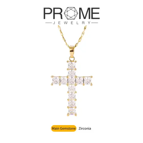 (CN029) Women's Gold Cross Pendant Religious Necklace, 5A Cubic Zircon, Copper Base, Unisex Fit, Hypoallergenic, Daily Wear, Ideal for 2-3 Occasions, Birthday Gift with Box, Necklaces for Women