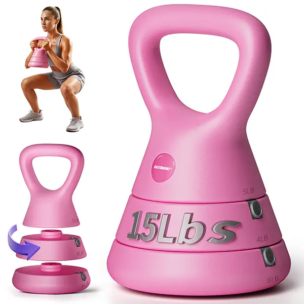 EAST MOUNT Adjustable Kettlebell - 15 LB Compact Durable Quick Change Set with Ergonomic Wide Triangle Grip, Wrist-Friendly Design, Secure Lock for Multiple Weights Muscle Building, Internal Locking System, Kettlebells, Progressive Strength Training