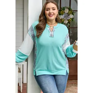 Turquoise Patchwork Henley Sweater