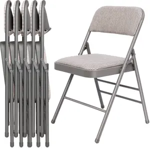 4 Pack Padded Folding Chairs with Cushion Seat, Fabric Dining Chair Set Indoor Outdoor Stackable Portable Folding Chairs with Steel Frame for Home Office Events Wedding Party,Grey,Black