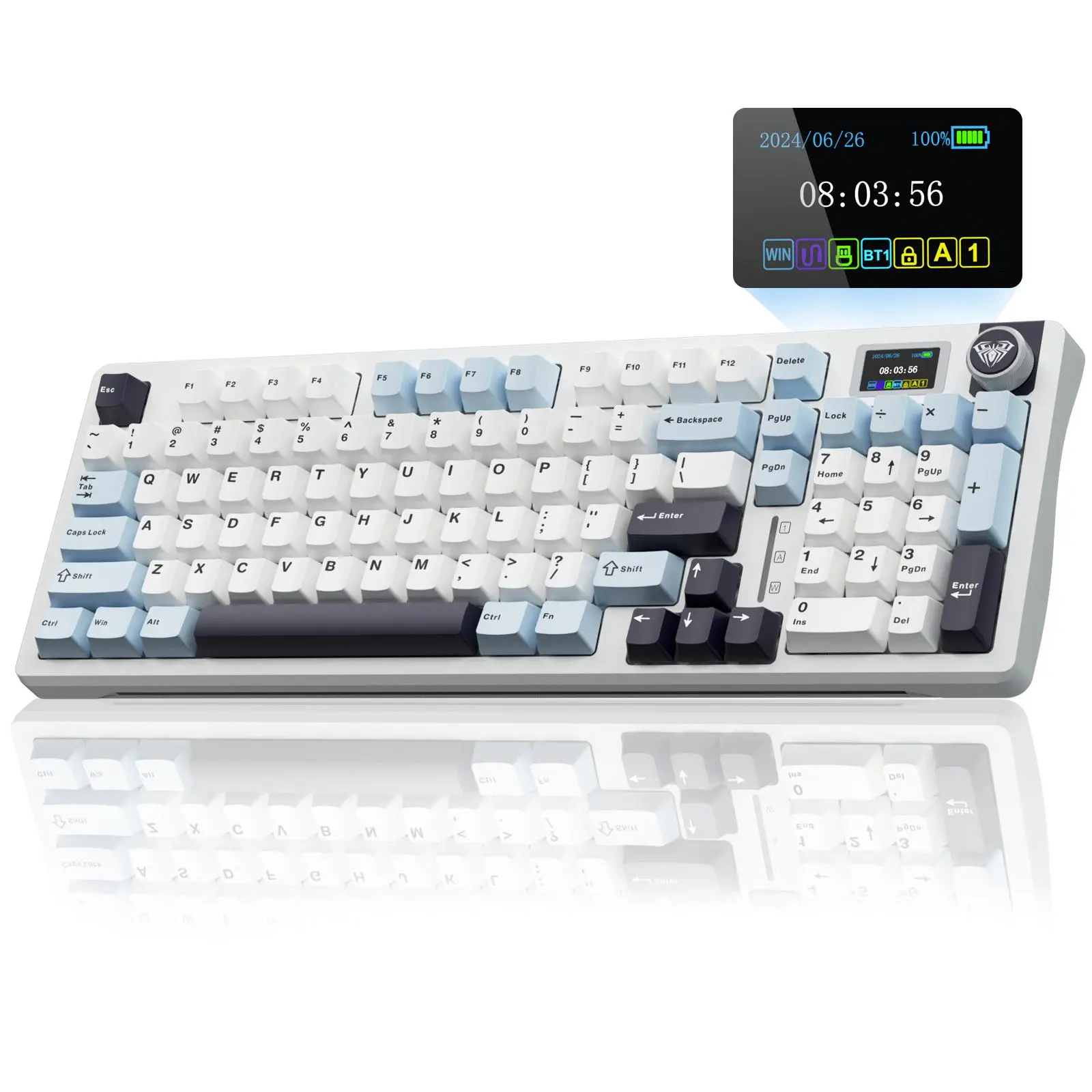 AULA S98 Pro Wireless Mechanical Gaming Keyboard for Gamers, Tri-Mode BT5.0-USB-C-2.4GHz, Smart Screen & Knob, Creamy Gasket Structure Creamy Keyboards, Pre-Lubed Linear Switches, Hot Swappable Color Changing RGB Backlit, Programmable, Mechanical Keyboard