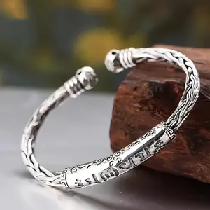 🔥   Ancient Mantra Open Cuff Bracelet |   Retro Punk Stainless Steel Armor for Men ⚡️ 🖤   Hypoallergenic Zen Jewelry - Gym, Street & Rebel Daily