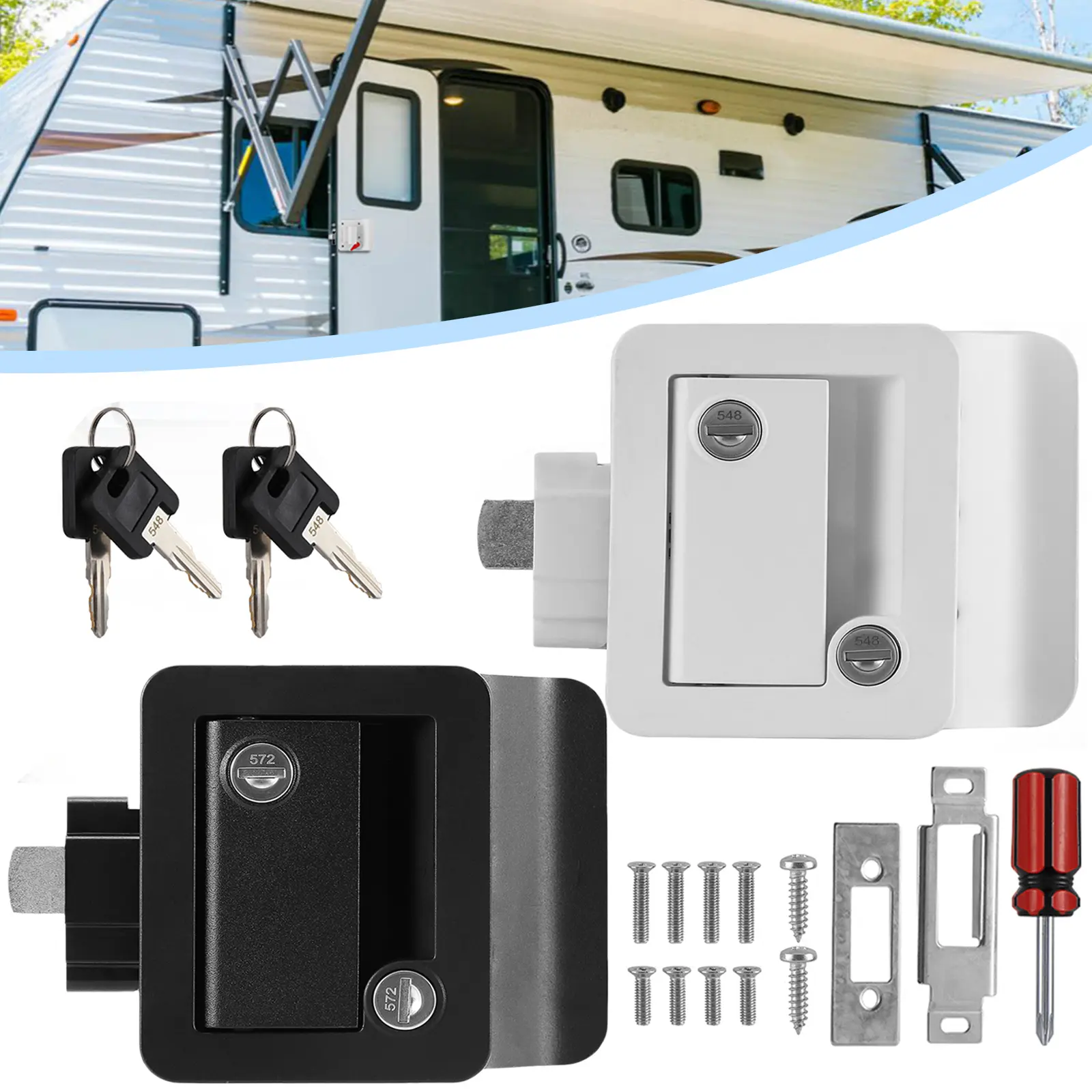 Black/White RV Paddle Door Lock & Deadbolt Set - Entry Door Latch Handle Knob for Camper Trailer New  #fathersdaygift