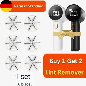 German 6 Blades Cordless Free 2 Fabric Shaver Rechargeable Portable Sweater 3 Speeds Digital LED Display for Clothes Furniture Sweater Couch Blanket