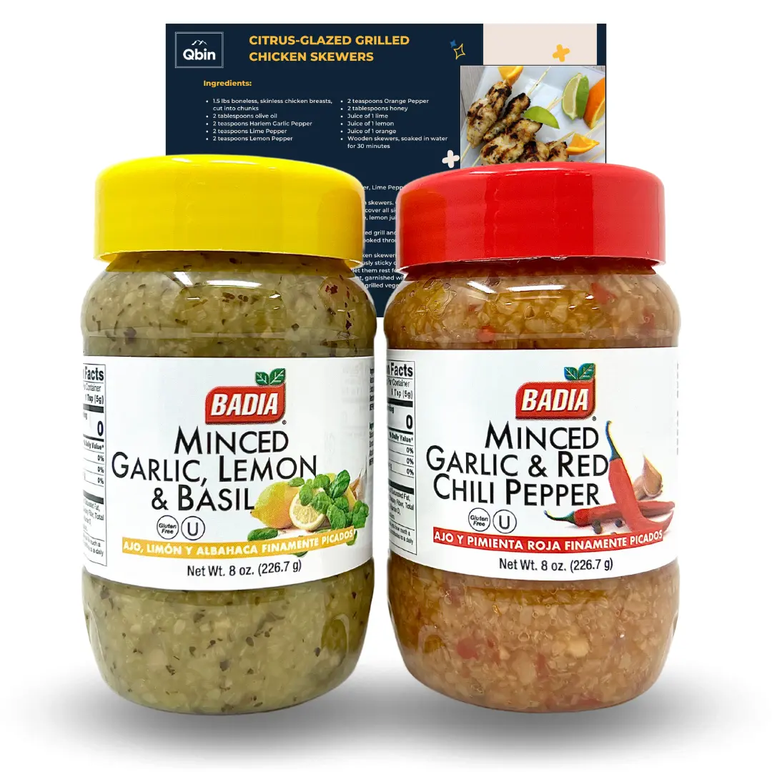 Badia Spices Minced Garlic Variety Pack - 2 Flavors (Lemon & Basil, Red Chili Pepper), 8 oz Each, US Cooking Essentials, Herbs & Spices Staples