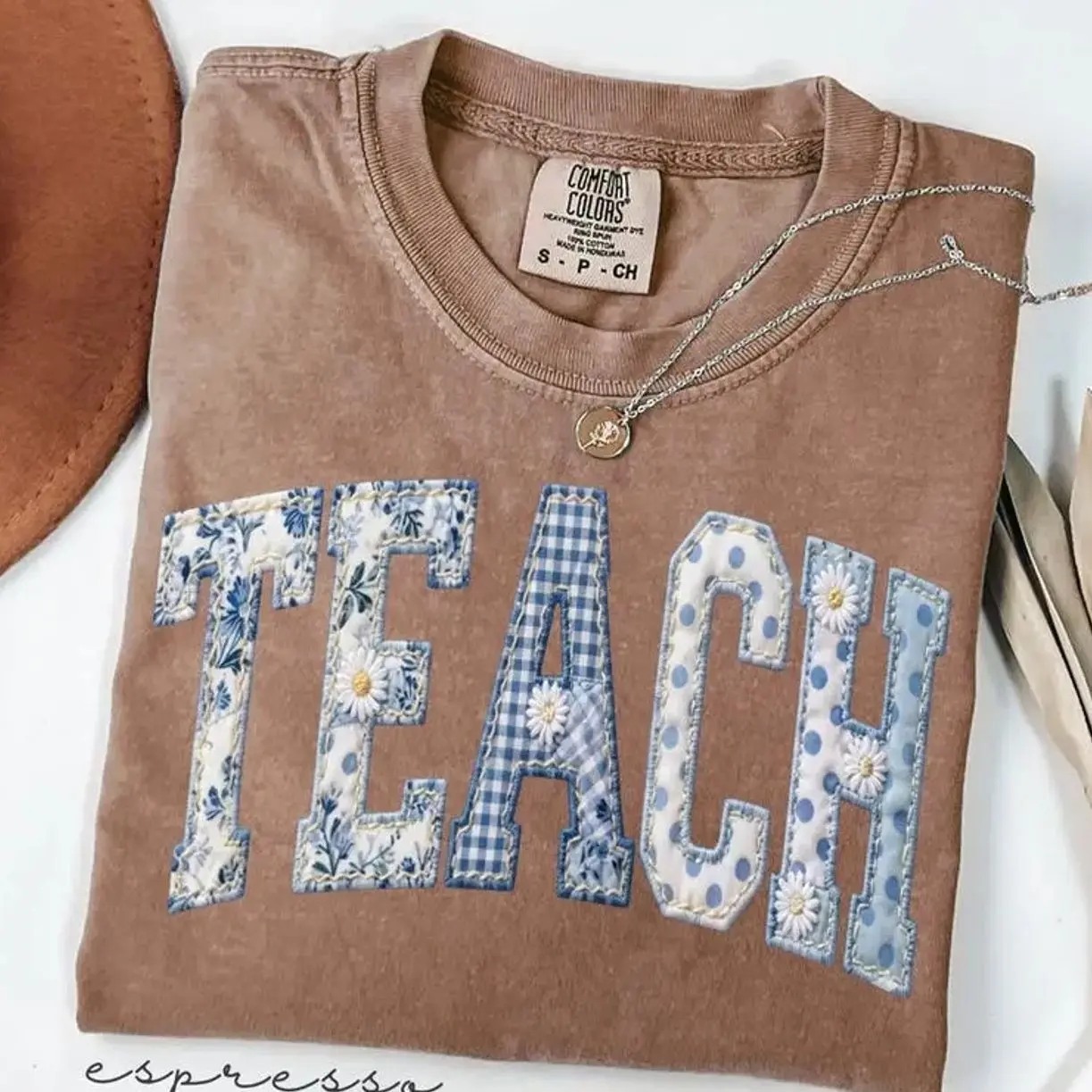 [SALE OFF 50%] Comfort Colors Teacher TShirt Faux Patchwork Floral, Aesthetic Tee, Back To School Gift for Teacher, Retro Elementary Teacher Life Top CI