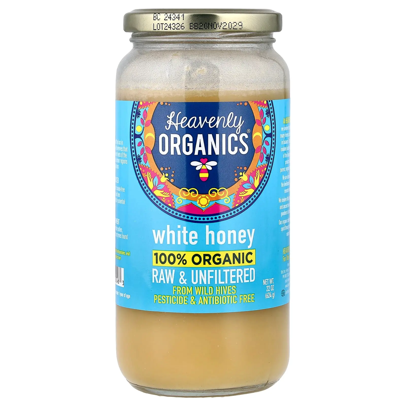 Heavenly Organics 100% Organic White Honey, Raw & Unfiltered, 22 oz (624 g)