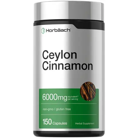 Horbäach Ceylon Cinnamon Capsules | 6000 mg | 150 Count | Non-GMO & Gluten Free Supplement