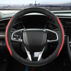 Steering Wheel Cover, Leather Steering Wheel Cover Red Universal 14.5-15 Inch Microfiber Leather Anti-Slip Breathable Auto Steering Wheel Covers for Men Women (Black&Red)