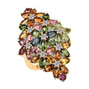 MultiTourmaline and White Zircon 11.35 ctw Bunch of Flowers Ring in 18K Vermeil Yellow Gold Over Sterling Silver Size 6 Christmas Gifts