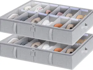 StorageWorks Under Bed Shoe Storage Organizer, Underbed Shoes Container with Adjustable Dividers, Grey, 2-Pack, Fits 24 Pairs