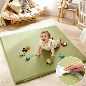Vegan Leather Baby Play Mat 50x50in Thicken Foam Cushioned Waterproof Playpen Mat for Infants Toddlers Stylish Wipe Clean Playmat for Baby Play on Floor