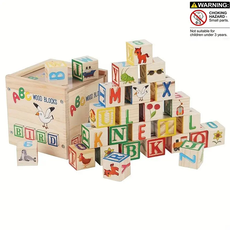 Wooden Educational Toy, Building Block Sets, Building Blocks Cubes, Large Grain Natural Wood Blocks, Montessori Learning Aid for Kids, Early Childhood Development, Building Block Kit