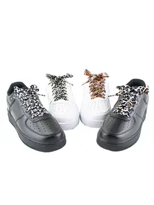 Leopard Print Ribbon Shoelaces, Wide Flat Lace-Up Shoe Laces, Casual Style, Sporty Appeal, Durable & Stylish Design, Perfect for Sneakers & Boots, Sports Shoelaces, Shoe Strings For Sneakers