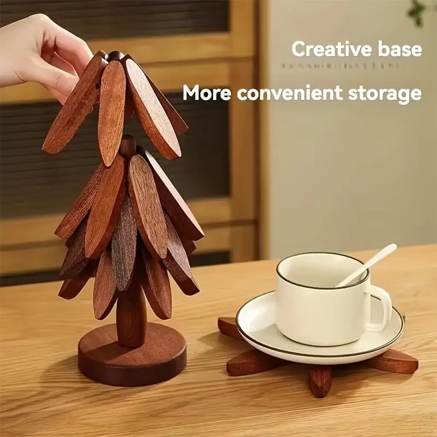 Premium Black Walnut Wooden Tripod Set - Tree-Shaped Stand for Hot Pot & Hot Dishes Premium Black Walnut Wooden Tripod Set - Tree-Shaped Stand for Hot Pot & Hot Dishes