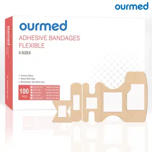 Ourmed Flexible Assorted Bandages Variety Pack 100 Pieces, Fingertip Bandages for First Aid, Slight Cuts, Scrapes, Abrasion & Wounds Care,Strong Hold for 24 Hours, Non-Latex