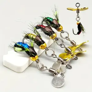 Bionic Bee Fly Fishing Lures, 5 Counts/box Professional Fishing Bait with Fishing Spinner & Hook, Fishing Accessories for Bass Sunfish Pike Trout, Topwater Lure, Fishing Lure Set, Fishing Gear