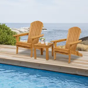 【Father's Day Gift】Outvita Folding Wooden Adirondack Lounger Chair with Natural Finish Summervibes