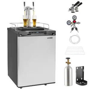 【DealsForYouDays】Father's Day Gift Full Size Dual Tap Draft Beer Kegerator - 162L Silver Refrigerator with Shelf, CO2 Tank (No Gas), Drip Tray Rail, 23F-82.4F Temp Control for Home & Building Supplies
