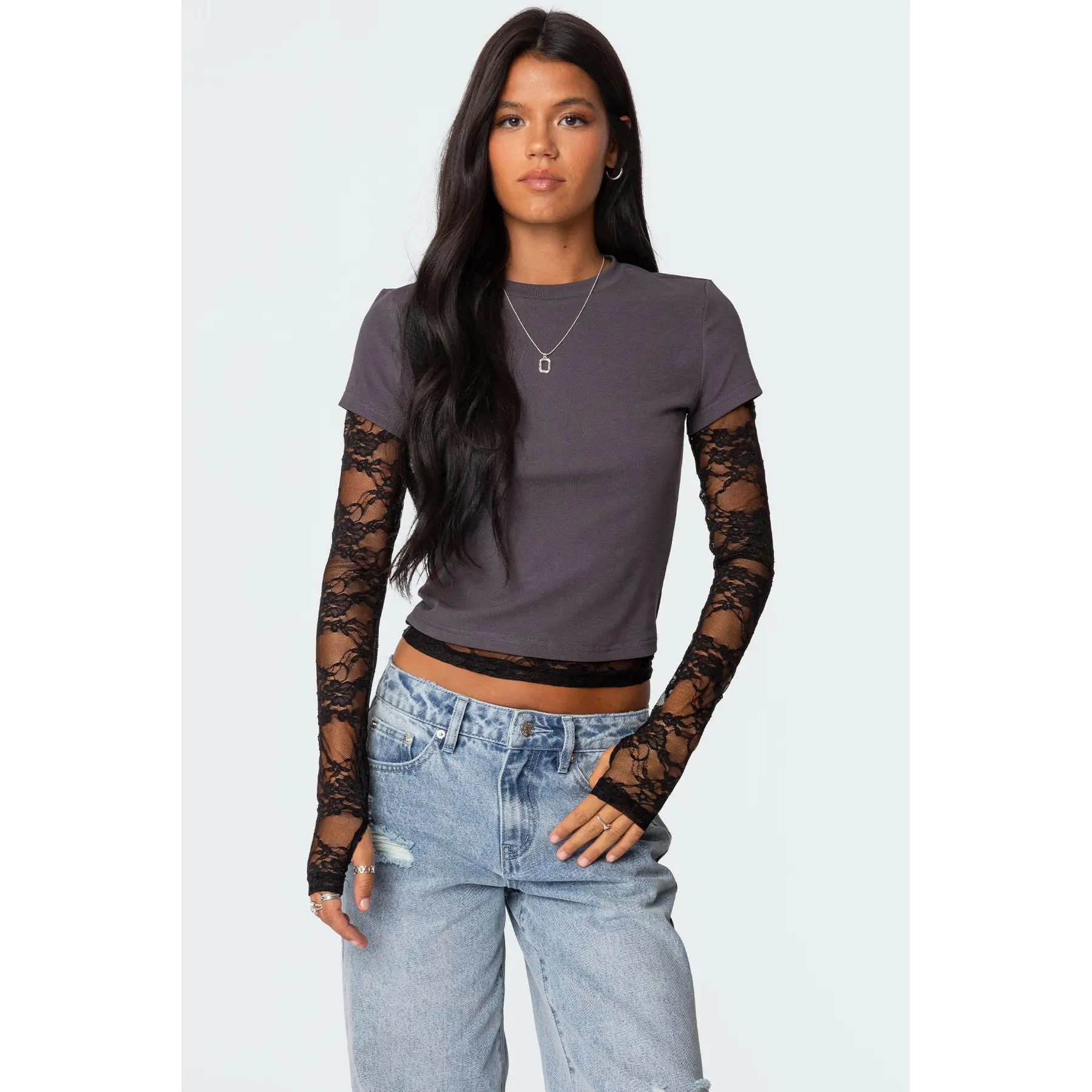 Layered Lace Sleeve Top