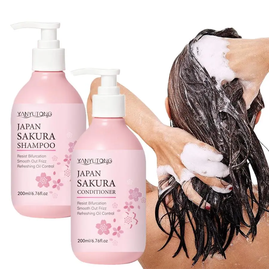 200ml Sakura Shampoo and 200ml Sakura Hair Conditioner Set, Haircare, Hair Care Products, with glycerin, and tocopherol, cleanses and nourishes hair, strengthens hair, and leaves a floral fragrance. Suitable for all hair types and men and women