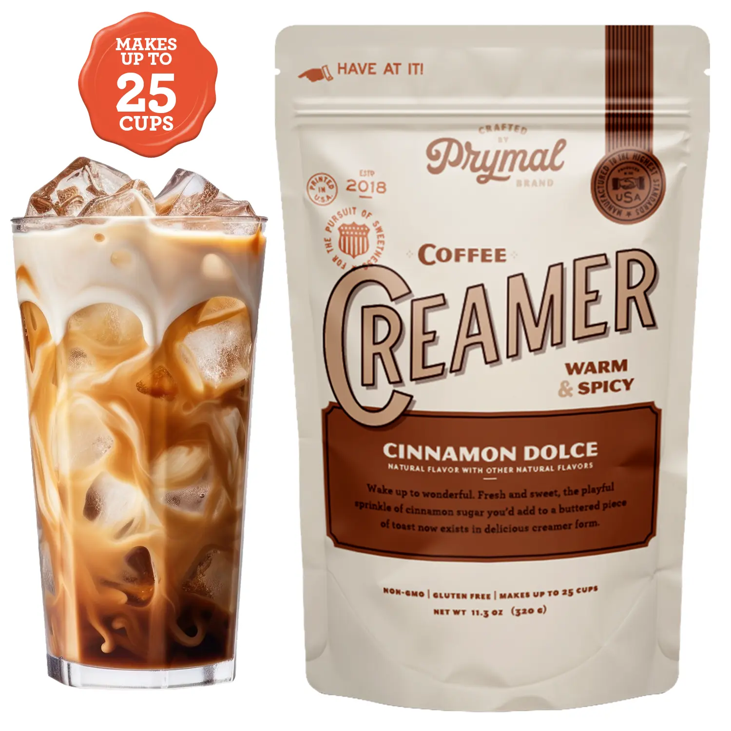 Prymal Cinnamon Dolce Sugar-Free Coffee Creamer Powder - No Seed Oils, Non-GMO, Gluten-Free - Made with MCT Oil & Coconut Milk