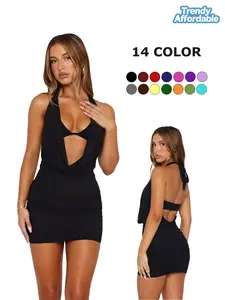 Summer Sexy Halter Dress, Deep V Neck, Bodycon Mini Dress, Slim Fit, Revealing Waist Design, Versatile Fashion for Ladies, Women