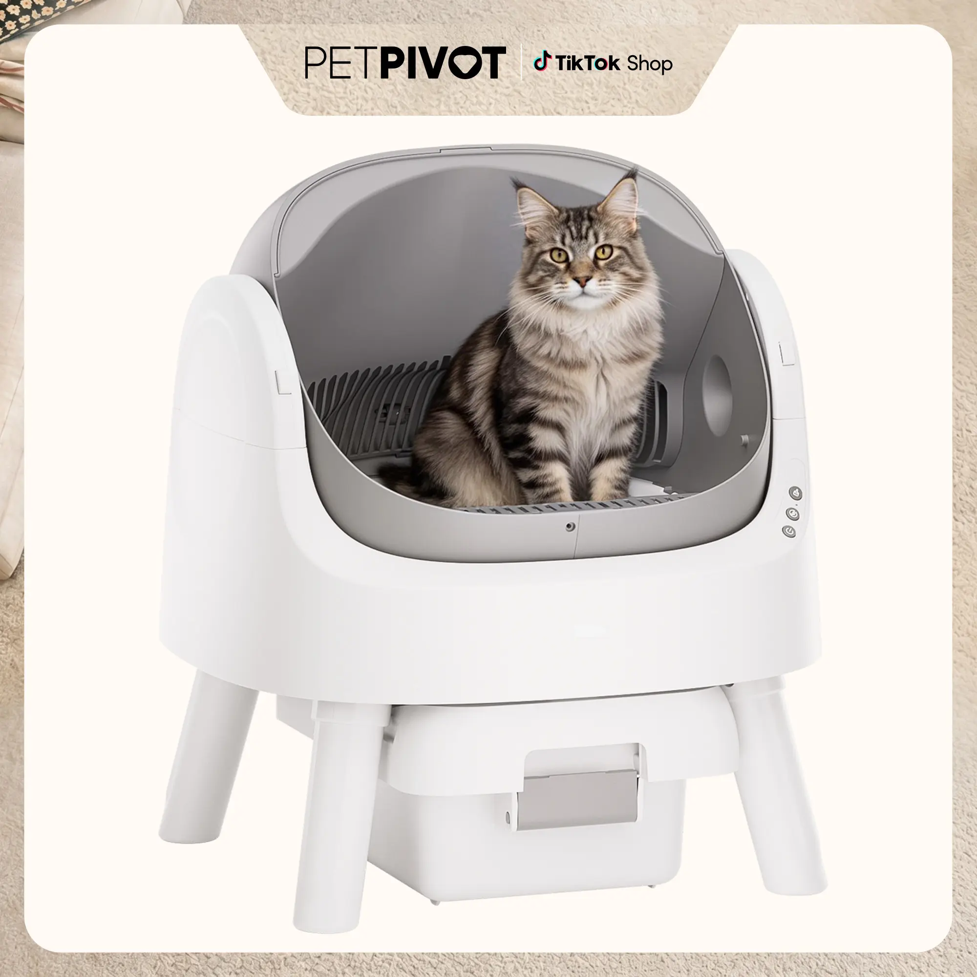 PetPivot AutoScooper 11 Open-Top Self-Cleaning Cat Litter Box, Automatic Litter Box for Cats with Safety Sensors, Includes Liner Bags and Litter Mat