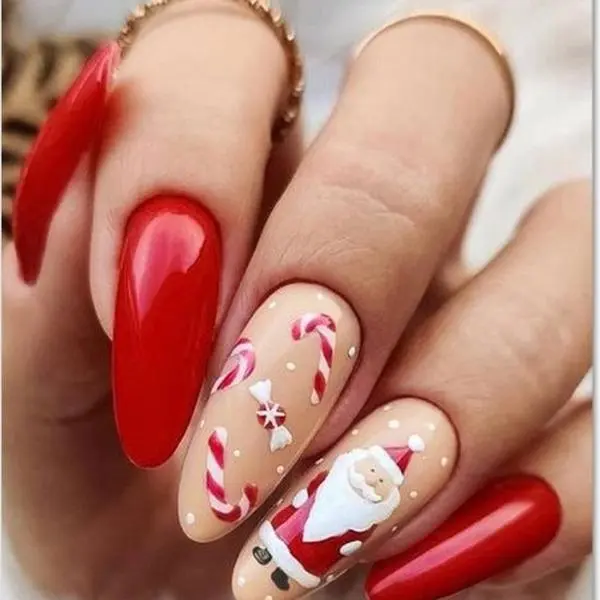 24PCS Christmas Press Wear Nail Cute Candy Santa Claus Red Sweet Girl Holiday Wear Nail Products French Fake Nail Stickers