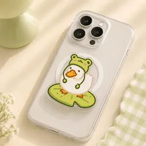 Cute Green Duck 2D Phone Grip - Acrylic Phone Holder & Stand - Frog Hat Animal Phone Accessory Gift