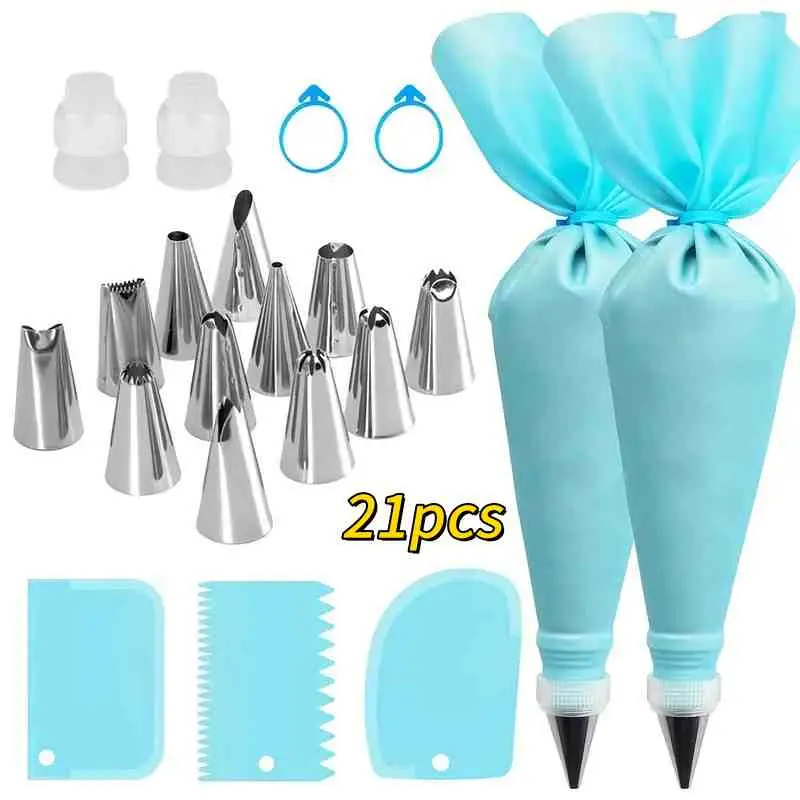 Cake Decorating Tool Set, 21pcs/set Including Piping Bag & Tips & Scraper & Coupler & More, Professional Baking Tool Set for Home Kitchen Baking House, Cake Decoration Tools