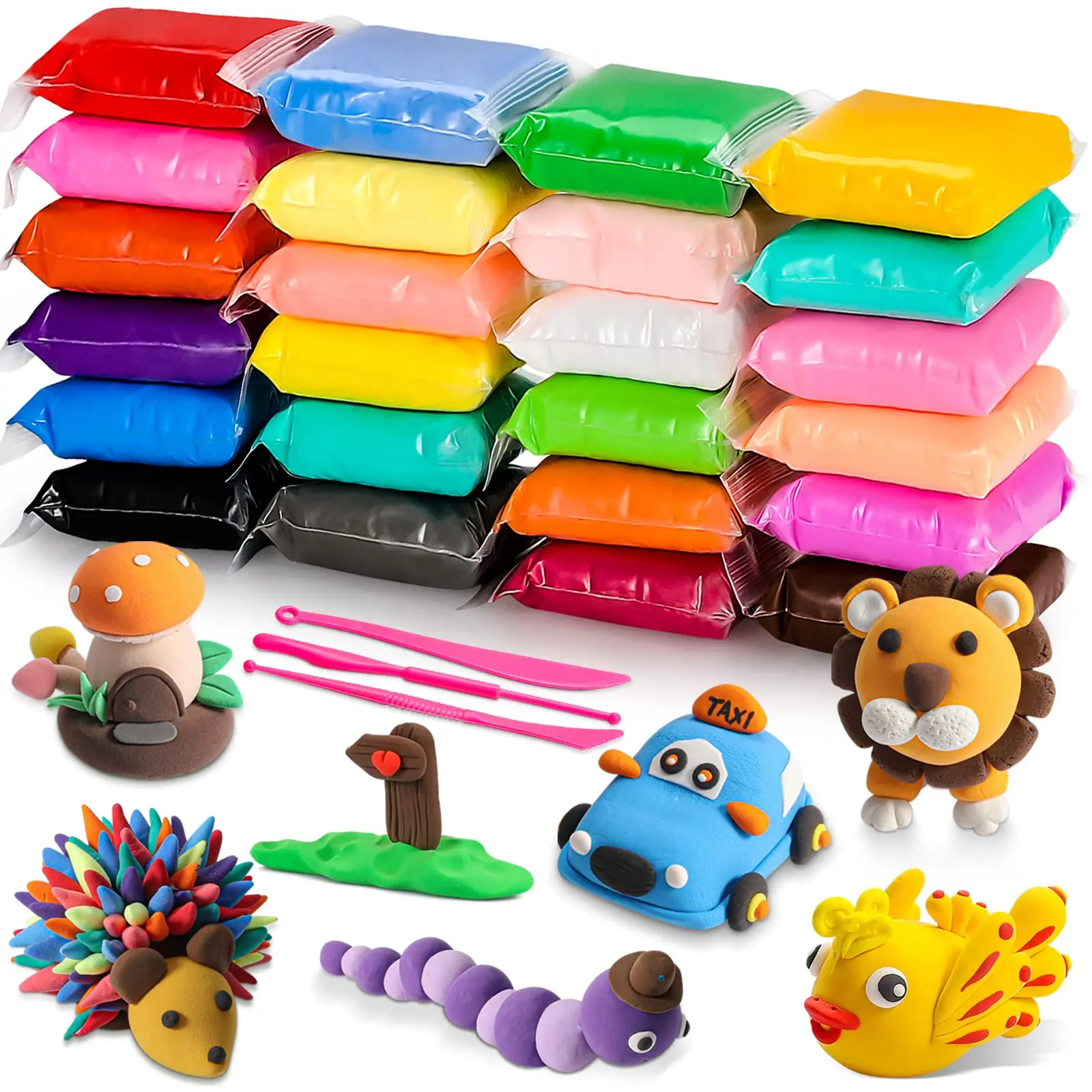 Magic Clay Set 12/24 Pieces, Ultra-Light Modeling Clay with Carving Tools, Wind-Dry Non-Stick Sculpture Clay, DIY Crafts & Gifts, Diy Material