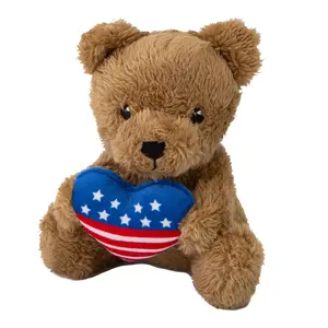 5" x 6" Patriotic Fuzzy Stuffed Brown Bears with Heart - 12 Pc.